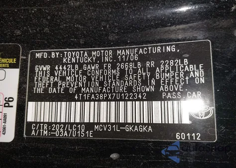 2007 Toyota Camry Solara Sle from USA, damaged, VIN 4T1FA38PX7U122342